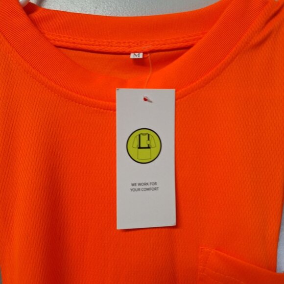 Orange Reflective Work Shirt Medium Mens Construction Safety Pocket Breathable - Picture 4 of 7